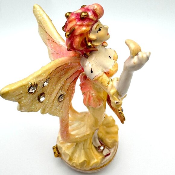 Flamigo Fairy Trinket Box Yellow Wings  Rhinestone Accents Enamel Metal - Picture 9 of 9